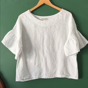 Viola Borghi Made In Italy 100% Linen Blouse Womens M Ruffle Sleeve Summer Light